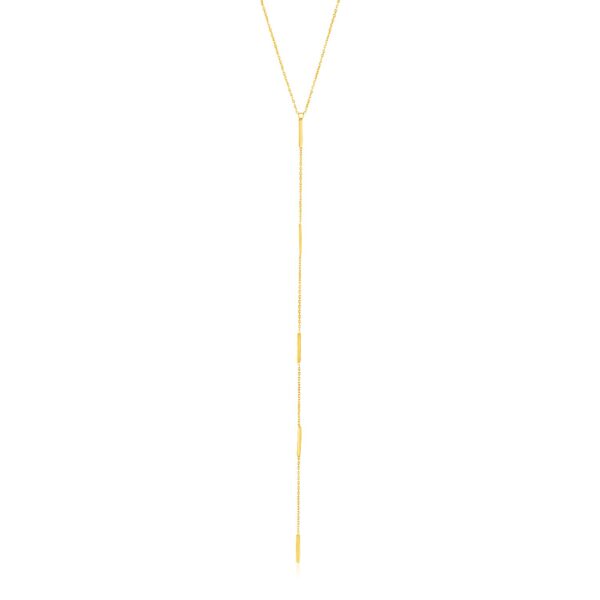 14k Yellow Gold Lariat Necklace with Small Polished Bars