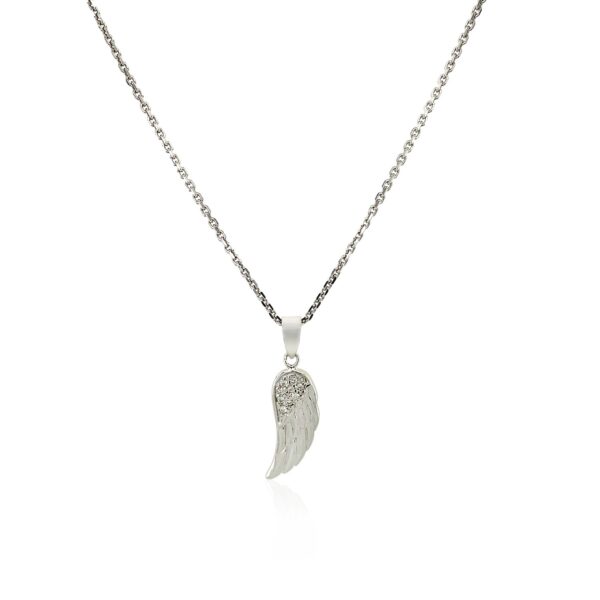 Sterling Silver with Textured Angel Wing Pendant - Image 2