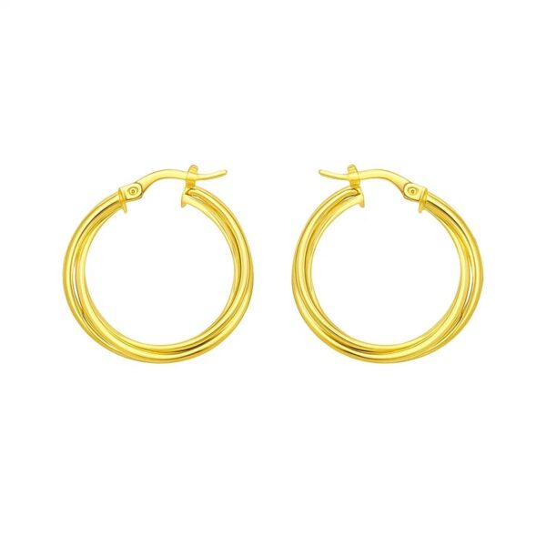 14K Yellow Gold Interlocking Medium Trinity Hoop Earrings - Image 2