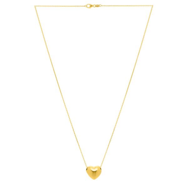 Small Puffed Heart Necklace in 14K Yellow Gold - Image 2
