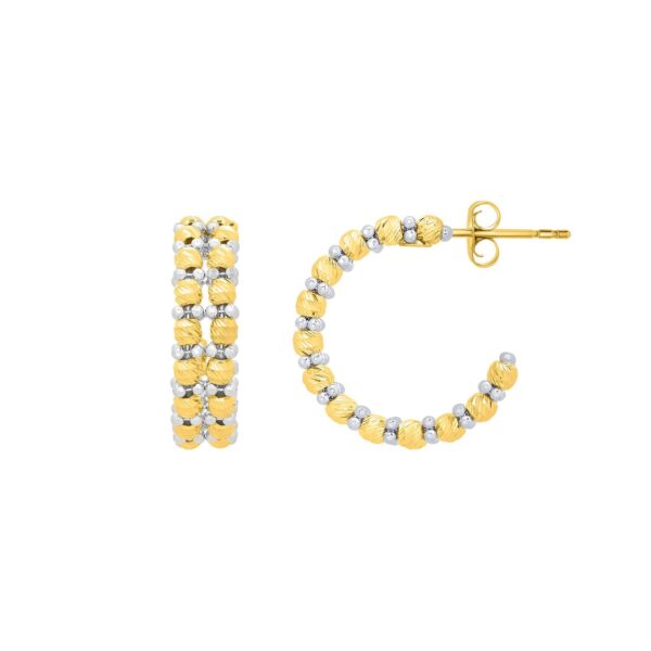 Gold Hoop Earrings with Pallina Beads in 14K Two Tone Gold (5.6x20mm) - Image 2