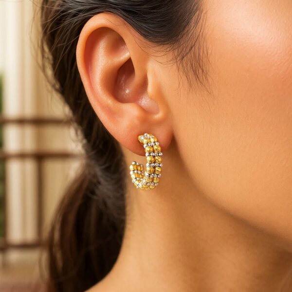 Gold Hoop Earrings with Pallina Beads in 14K Two Tone Gold (5.6x20mm) - Image 3