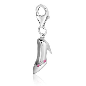 Sterling Silver High Heel Shoe Charm With Pink Enamel Accents