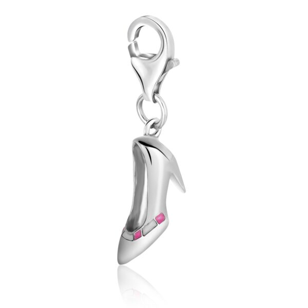 Sterling Silver High Heel Shoe Charm With Pink Enamel Accents