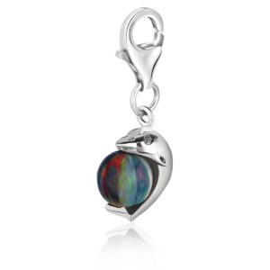 Sterling Silver Dolphin with Opal Accented Ball Charm