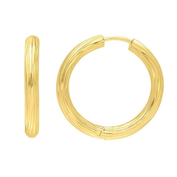 Endless Engraved Round Hoop Earrings in 14K Yellow Gold - Image 2