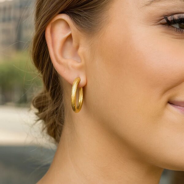 Endless Engraved Round Hoop Earrings in 14K Yellow Gold - Image 4