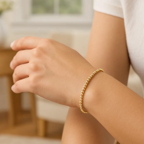 Moon Cut Bead Stretch Bracelet in 14K Yellow Gold (2.90 mm) - Image 3