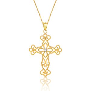 14K Yellow Gold Cross Pendant With Diamond