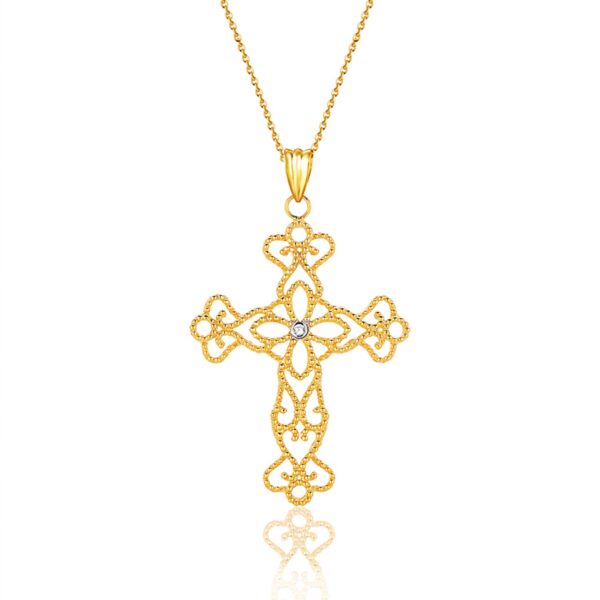 14K Yellow Gold Cross Pendant With Diamond