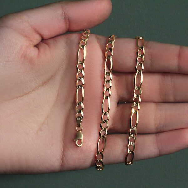 10K Yellow Gold Solid Figaro Chain (4.50 mm) - Image 2