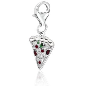 Sterling Silver Pizza Slice Charm with Multi Color Enamel Accents