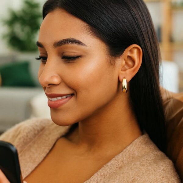 14k Yellow Gold Large Tapered Hoop Earrings(20x20mm) - Image 4