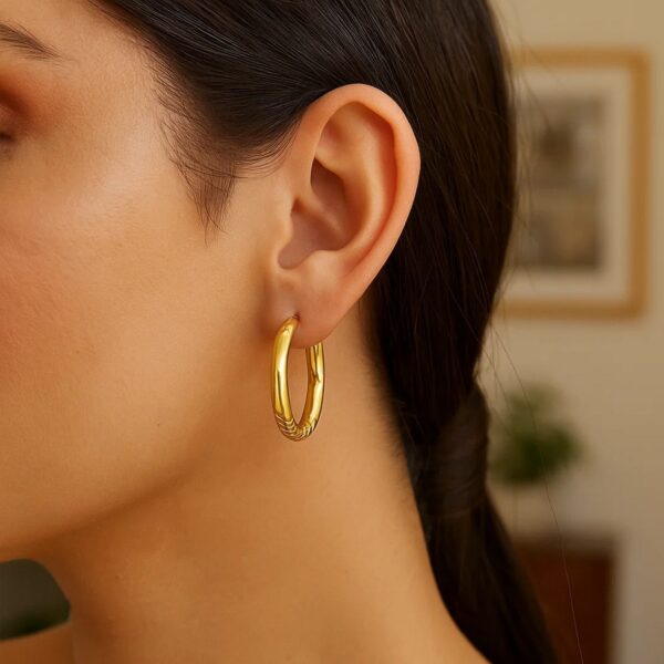 14K Yellow Gold Twisted Large Hoop Earrings - Image 2