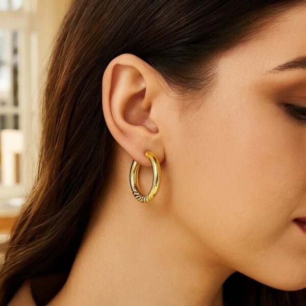 14K Yellow Gold Twisted Large Hoop Earrings - Image 4