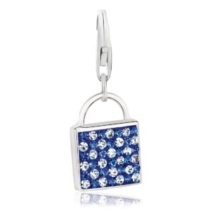 Sterling Silver Handbag White and Blue Studded Charm