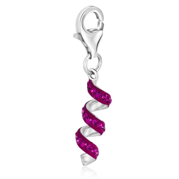Sterling Silver Coil Charm with Magenta Tone Crystal Embellishments