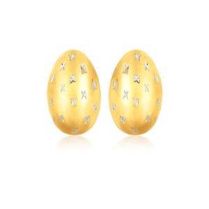 14K Yellow Gold Sparkle Kiss Diamond-cut Oval Stud Earrings