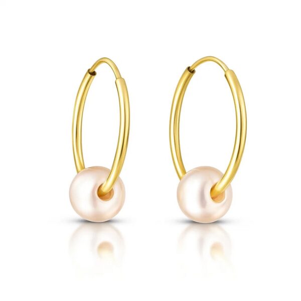 14k Yellow Gold Round Endless Pearl Earring(1x14mm) - Image 2