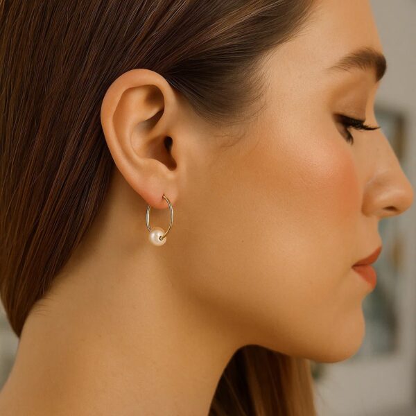 14k Yellow Gold Round Endless Pearl Earring(1x14mm) - Image 3