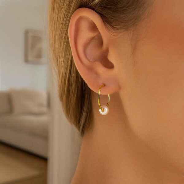 14k Yellow Gold Round Endless Pearl Earring(1x14mm) - Image 6