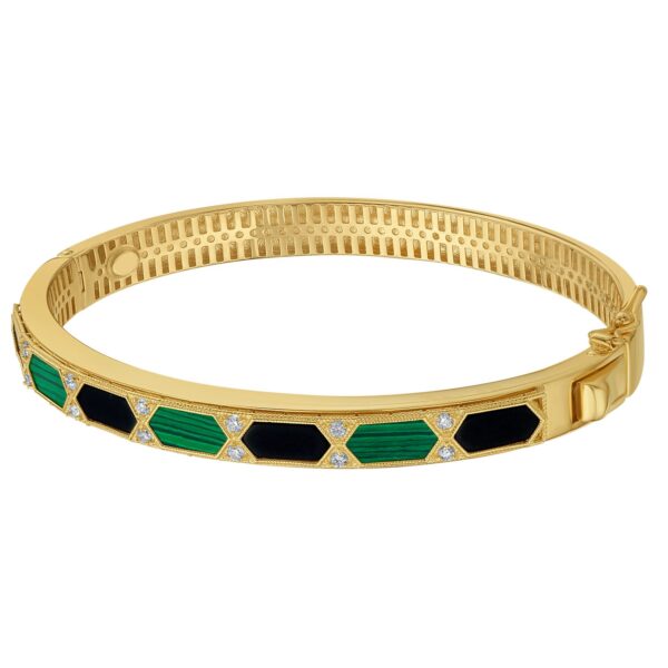 14K Yellow Gold Black And Green Art Deco Hexagon Bangle (6.00 mm) - Image 2