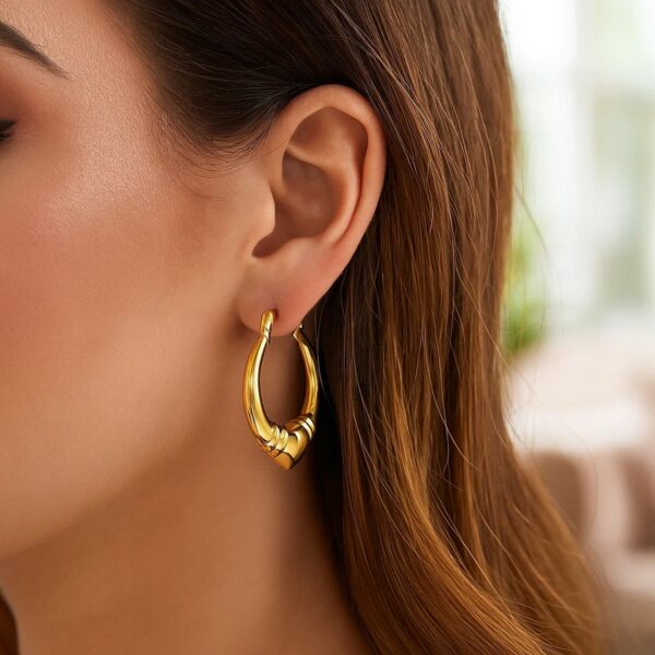 Large Heart Hoop Earrings in 14K Yellow Gold - Image 2