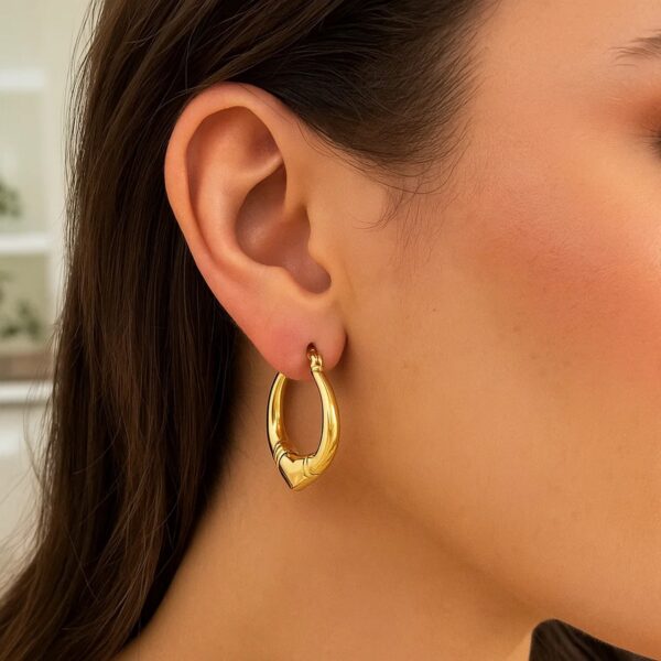 Large Heart Hoop Earrings in 14K Yellow Gold - Image 3