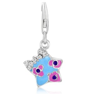 Sterling Silver Star Multi Color Enameled and White Tone Crystal Accented Charm