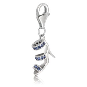 Sterling Silver High Heel Shoe Charm with Blue Hue Crystal Accents