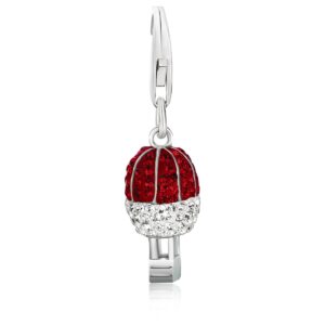Sterling Silver Hot Air Balloon Charm with Red and White Tone Crystal Accents