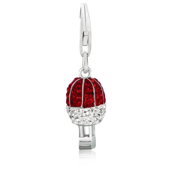 Sterling Silver Hot Air Balloon Charm with Red and White Tone Crystal Accents
