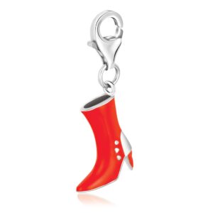Sterling Silver Boot Charm with Orange Enamel Coating