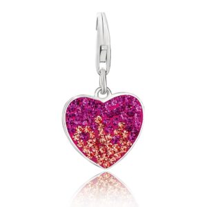Sterling Silver Heart Charm with Citrine, Pink, and White Tone Crystal Accents