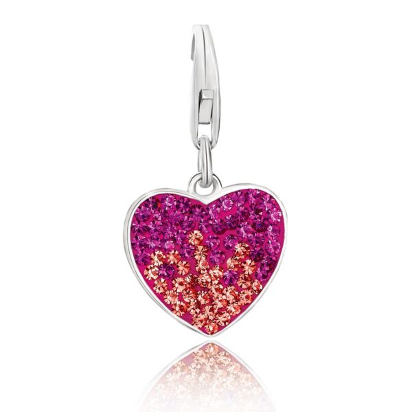 Sterling Silver Heart Charm with Citrine, Pink, and White Tone Crystal Accents
