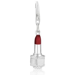 Sterling Silver Lipstick Charm with Enamel Finishing in Red Tone