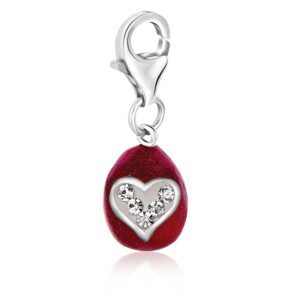 Sterling Silver Red Finished Charm with a White Tone Crystal Accented Heart