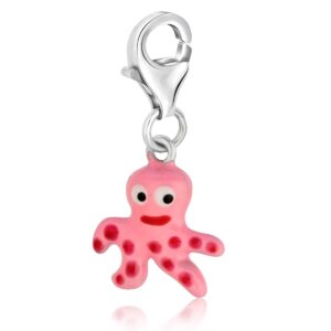 Sterling Silver Octopus Charm in Pink Enamel Finishing