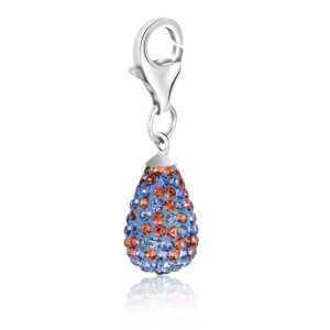 Sterling Silver Teardrop Multi Tone Crystal Studded Charm
