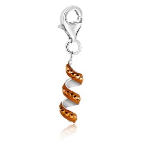 Sterling Silver Champagne Coil Charm with Orange Tone Crystal Accents