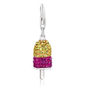 Sterling Silver Ice-Pop Magenta and Yellow Tone Crystal Encrusted Charm