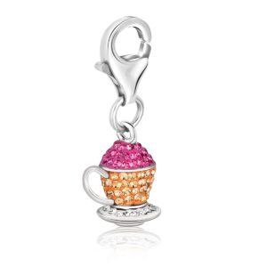 Sterling Silver Multi Color Crystal Encrusted Tea Cup Charm