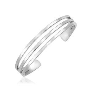 Sterling Silver Polished Three Part Cuff Bangle