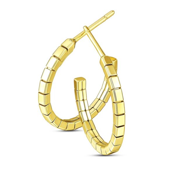 14k Yellow Gold Brick Omega Hoop Earrings - Image 2