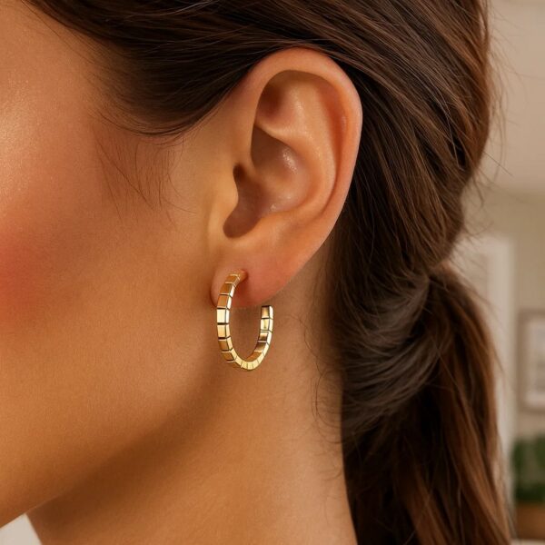 14k Yellow Gold Brick Omega Hoop Earrings - Image 3