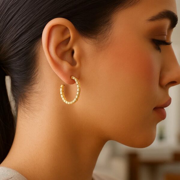 14k Yellow Gold Brick Omega Hoop Earrings - Image 5