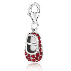 Sterling Silver Baby Shoe Charm with Red Tone Crystal Accents
