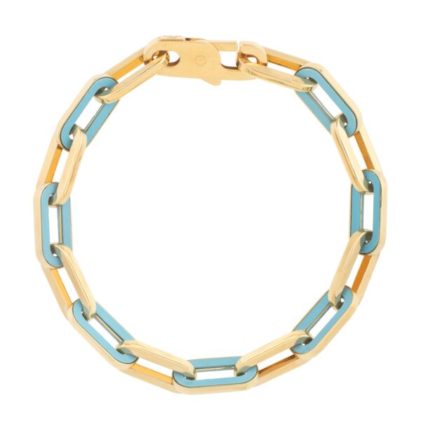 14k Yellow Gold Turquoise Paperclip Gem Link Bracelet (7.00 mm) - Image 2