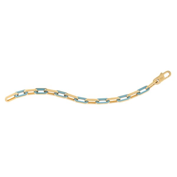 14k Yellow Gold Turquoise Paperclip Gem Link Bracelet (7.00 mm) - Image 3