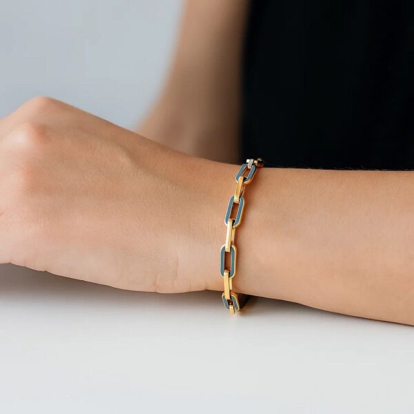 14k Yellow Gold Turquoise Paperclip Gem Link Bracelet (7.00 mm) - Image 6